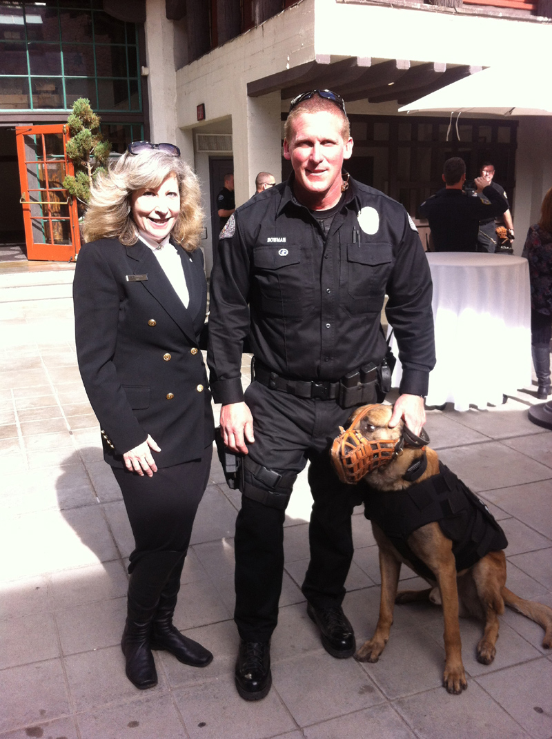 K9 Armor Cofounder Suzanne Saunders with West Covina PD Officer Matt Bowman and K9 Rec